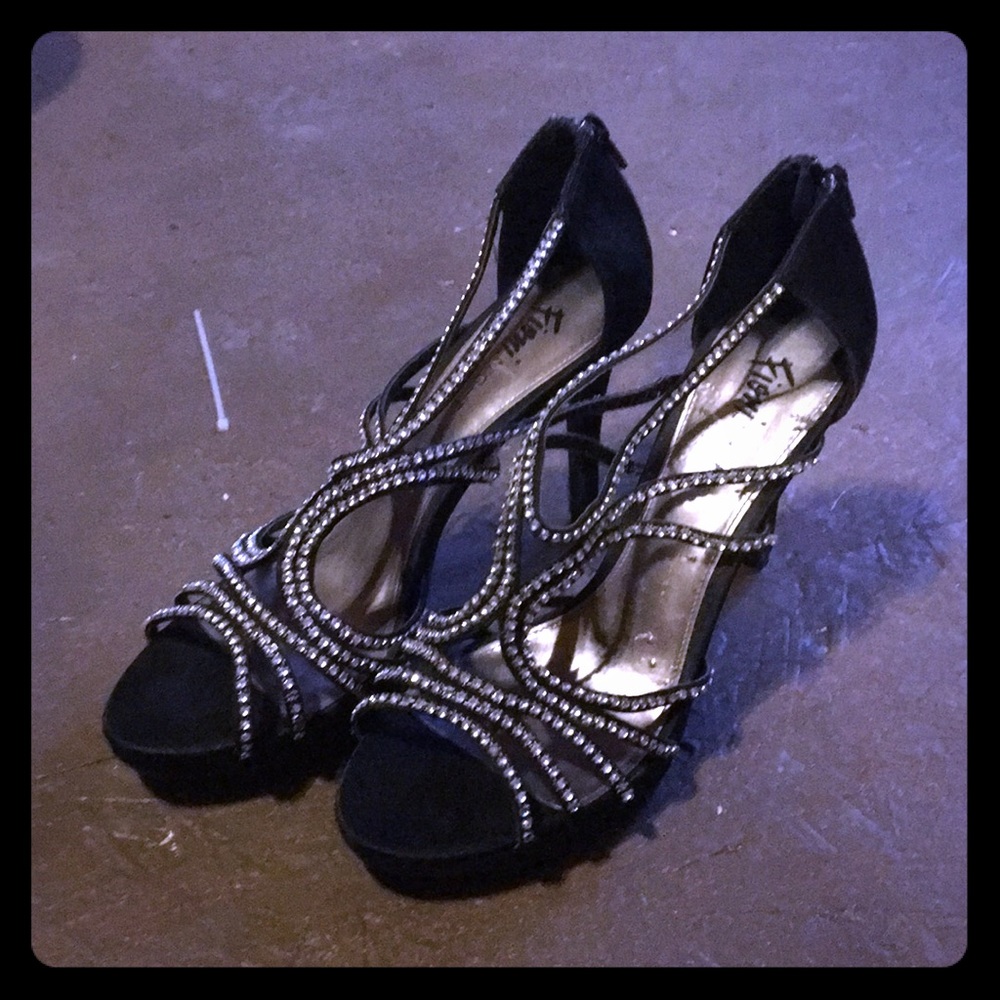 Black sequin strappy heels